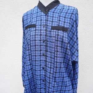 Vintage Blue Plaid Long Sleeve Button Up
